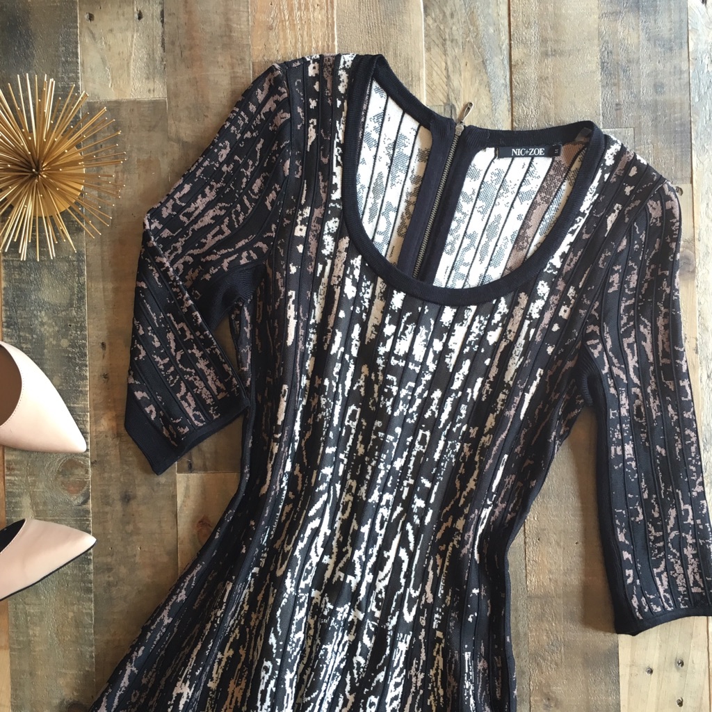 Nic+Zoe Black And Cream Patterned Midi Dress